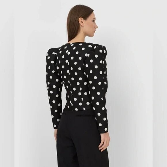 New Róhe Fiona Puff-Sleeve Polka Dot Black/White Top NWOT 4 US/36 FR / Small - Picture 5 of 15
